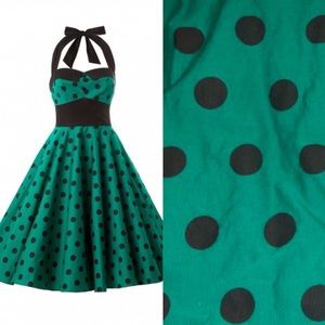 Hell Bunny Vixen Emerald Polka Dot Swing Dress